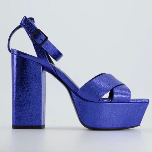 Saint Laurent Leather Sandals Blue & Metallic
Platform Authentic sz 38 1/2 - Picture 3 of 15